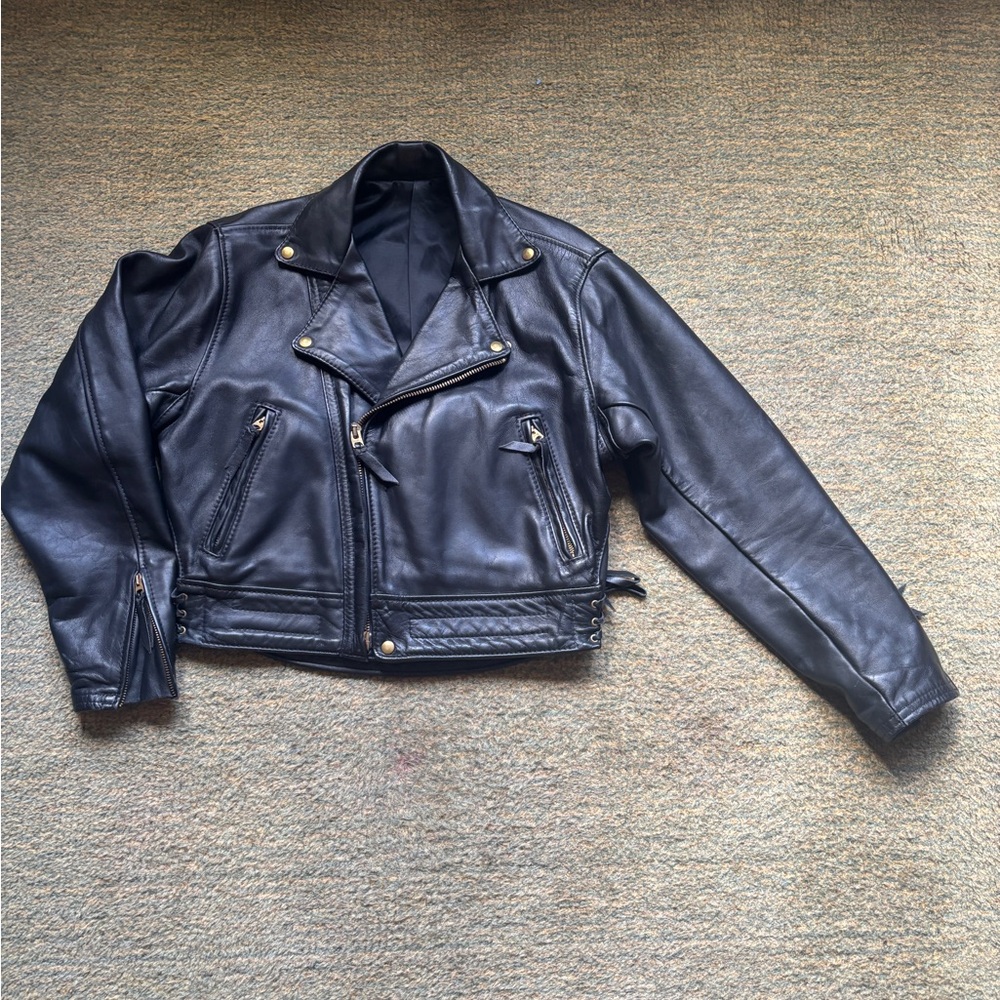 Langlitz Custom Black Leather Biker Jacket - XL Short